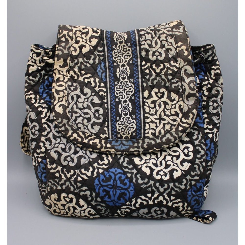 Vera Bradley Fold Over Flap Backpack Drawstring Adjustable Canterbury Cobalt